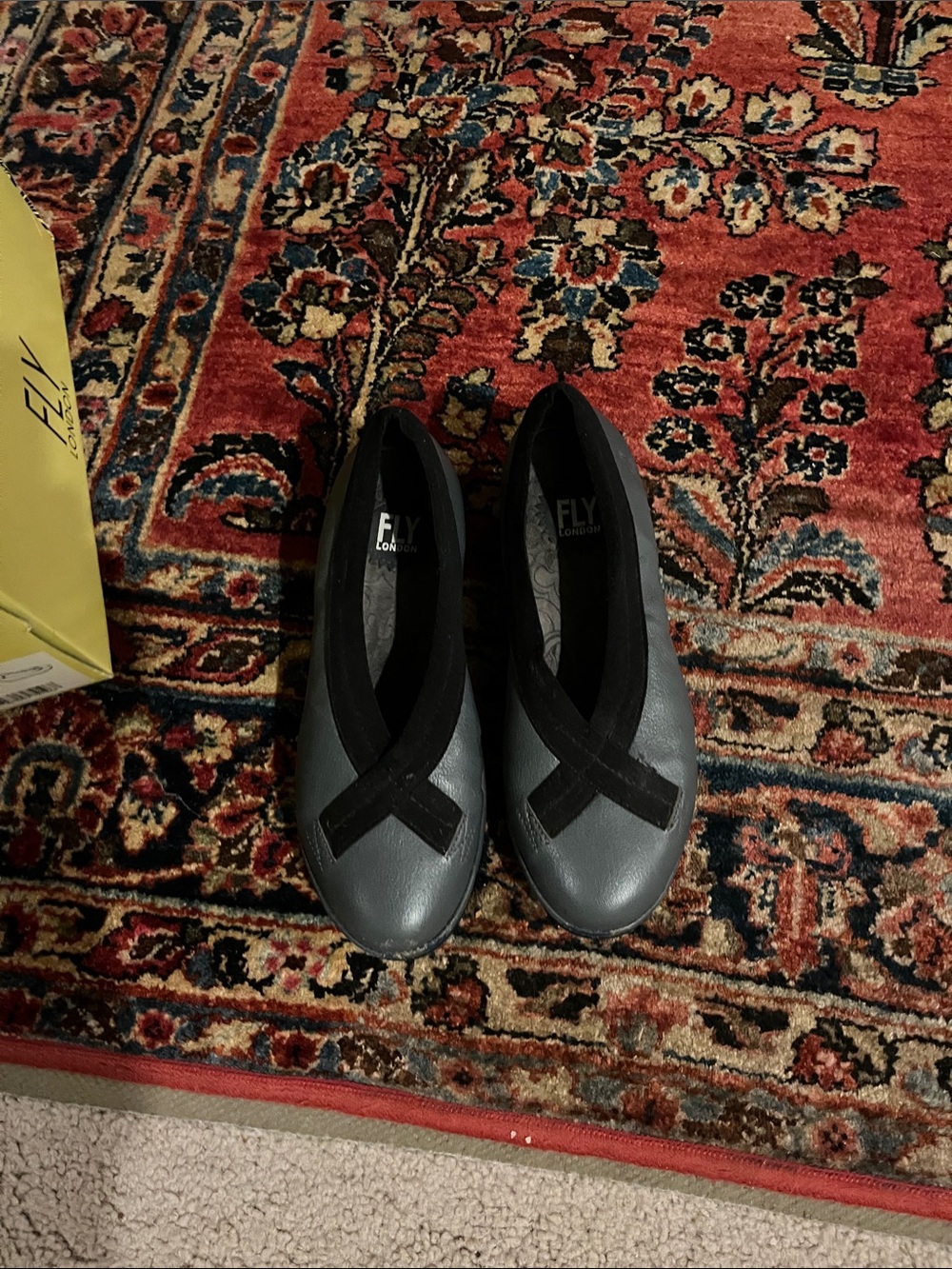 Fly London Gray Slip-On Flats with Black Accent
